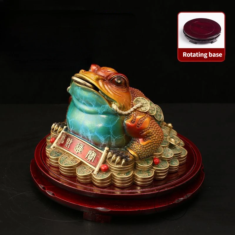 

Fengshui Zhaocai Colorful All Copper Golden Toad Decoration Three Legged Toad with Rotating Base Shop Opening Gift Ornaments