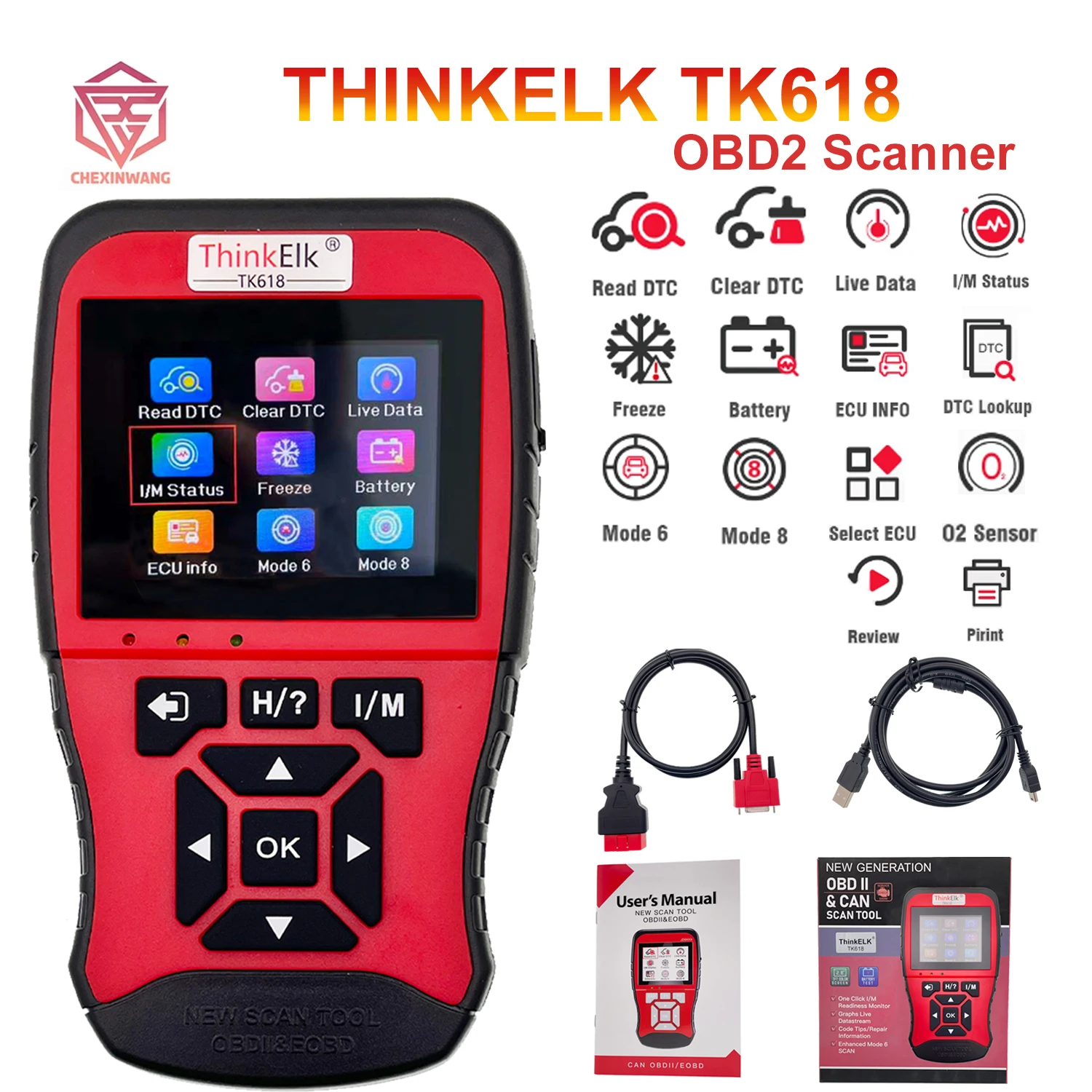 THINKELK TK618 OBD2 Scanner Check Engine Code Reader Car Diagnostic Scanner Tools with I/M Readiness Erase Delete Fault DTC Erro