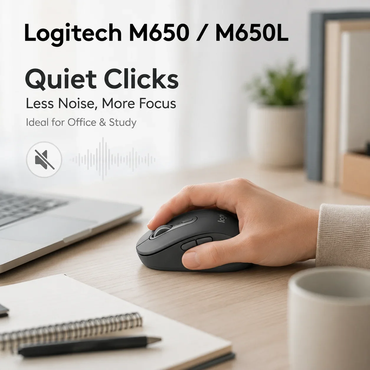 Logitech M650 Signature Wireless Bluetooth Mouse Silent Touch Ergonomic Comfort Grip SmartWheel 24-Month Battery PC Mac iPad