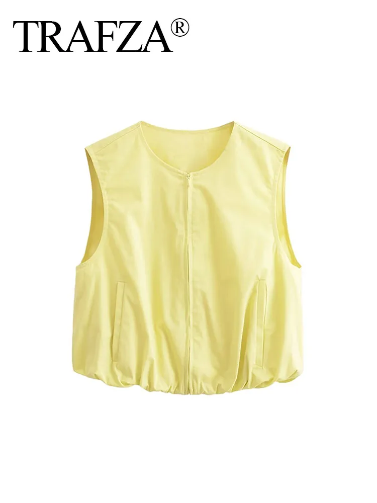 

Женский топ с карманами и круглым вырезом, на молнии