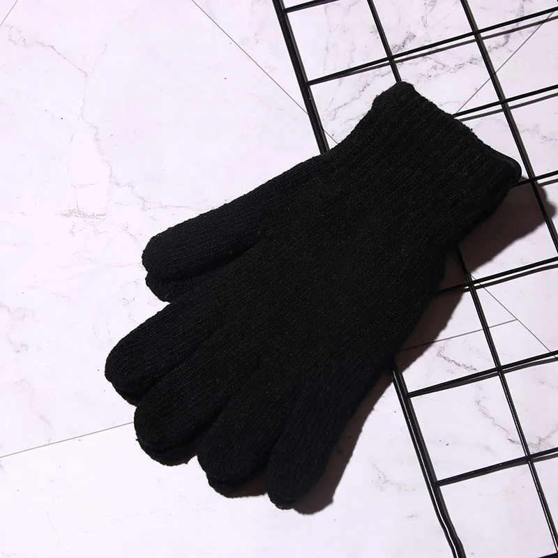 1Pair Black All-Finger Gloves For Women And Men Wool Knit Wrist Cotton Gloves Winter Warm Workout Gloves