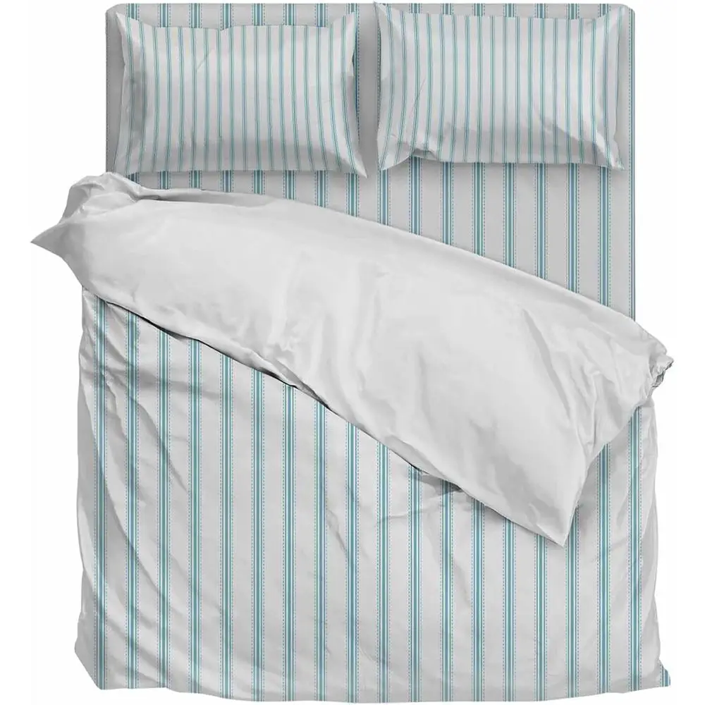 Capa de Edredom California King Size Listrada Azul e Verde Ultra Macia, Conjunto de Cama com Capa de Edredom 4 Peças, 1 Capa de Edredom com Zíper