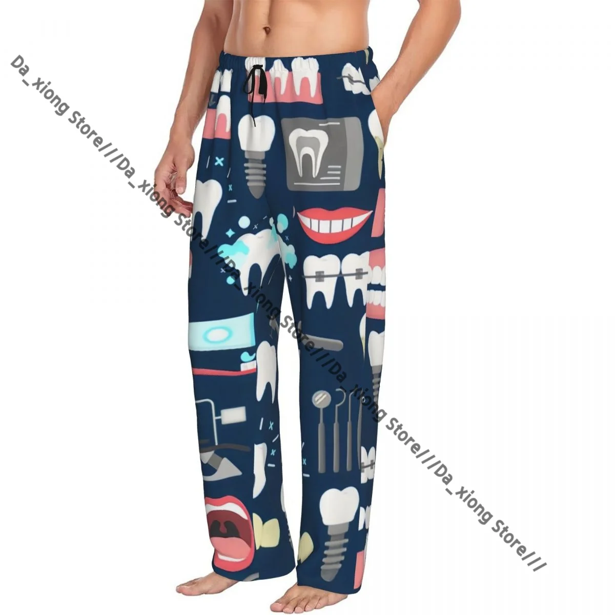 

Мужская одежда для сна, свободные брюки для сна, пижамы с зубным узором, длинные штаны для отдыха, повседневная домашняя одежда