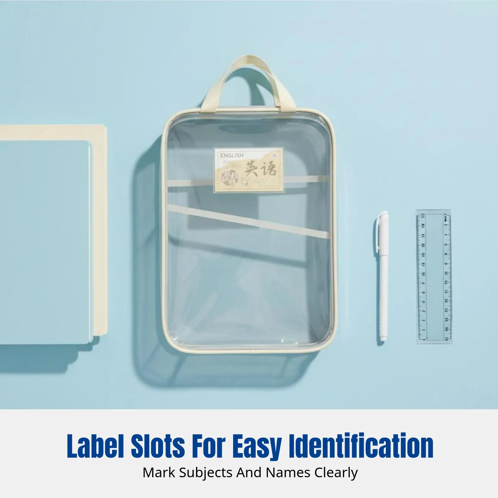 

L-Shaped Subject Classification File Bag, Transparent Mesh Fastener Organizer, Multi-Compartment Storage for Exam Papers