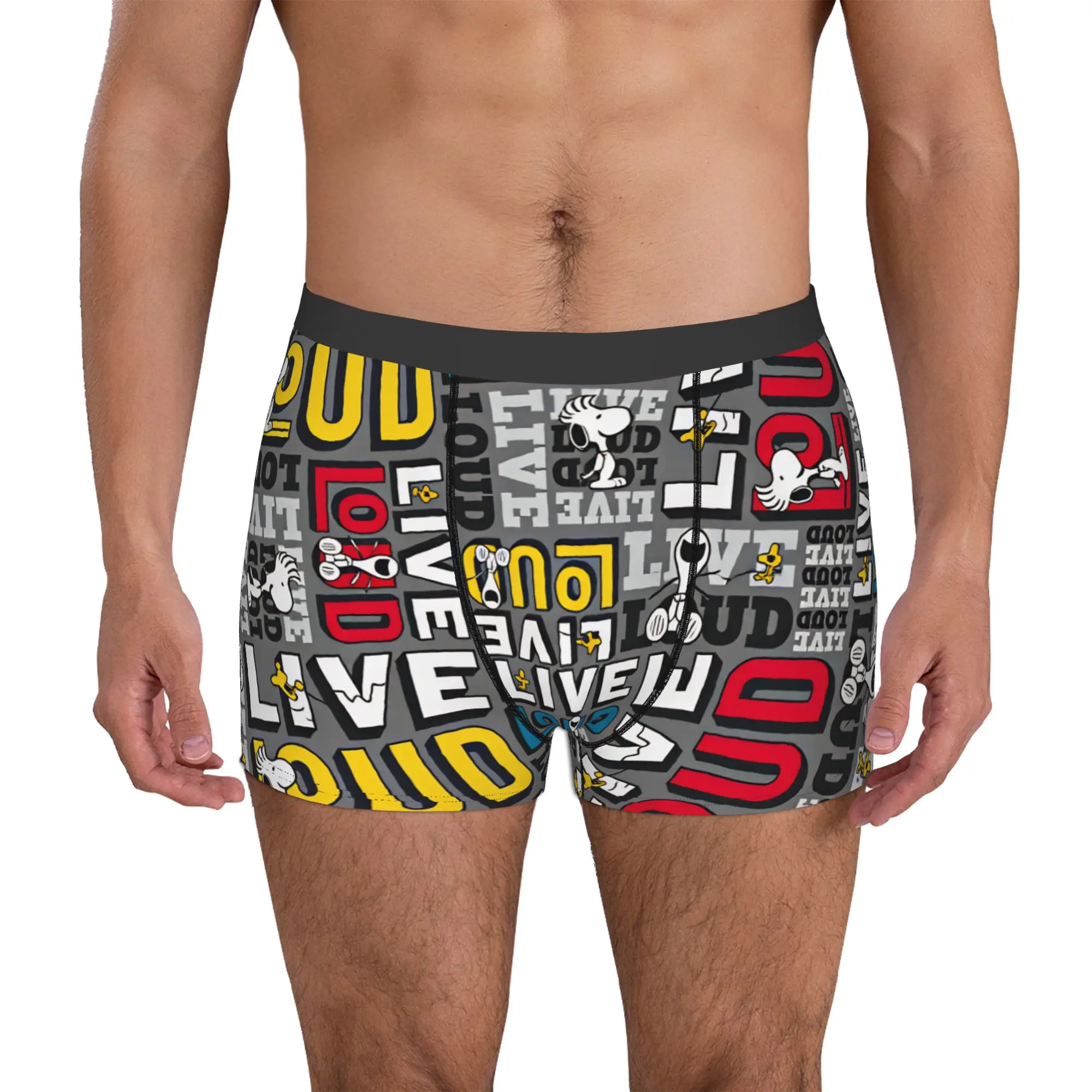 

Male Cool LIVE LOUD Snoopy Woodstock Cartoon Beagle Underwear Boxer Briefs Breathable Shorts Panties Underpants