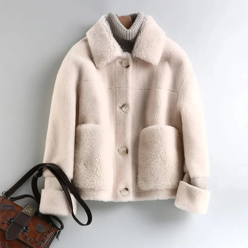 Skin Hair One Body Wool-Sheared Granular Women's Coat Imitation Lambswool Fashion Women's Coat High-Grade Woolen Women's Jacket