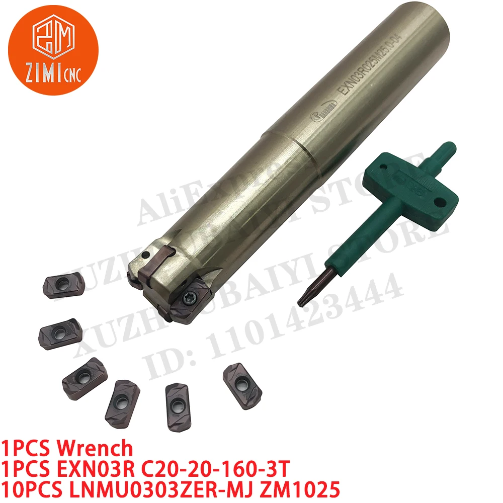 1 قطعة EXN03R C20-20-160-3T قطع نهاية مطحنة شانك + 10 قطعة LNMU0303ZER-MJ ZM1025 مؤشر إدراج الطحن مخرطة معدنية أداة القطع باستخدام الحاسب الآلي