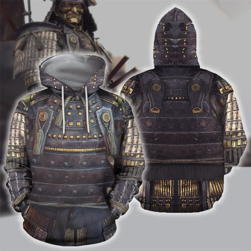 3D Samurai Printing Hoodies For Men Armor Knights Graphic Hooded Hoody Kid Fashion Cool Sweatshirts Winter Harajuku Top Pullover