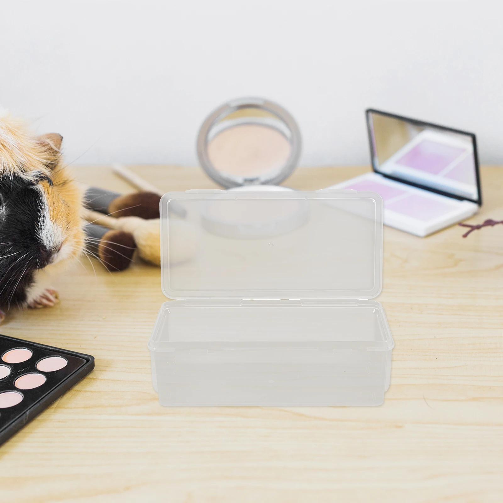 2 قطعة صندوق تخزين منظم بلاستيكي شفاف متوسط الطول للمكتب والفصول الدراسية والقرطاسية وقلم رصاص ومشابك شعر شفافة