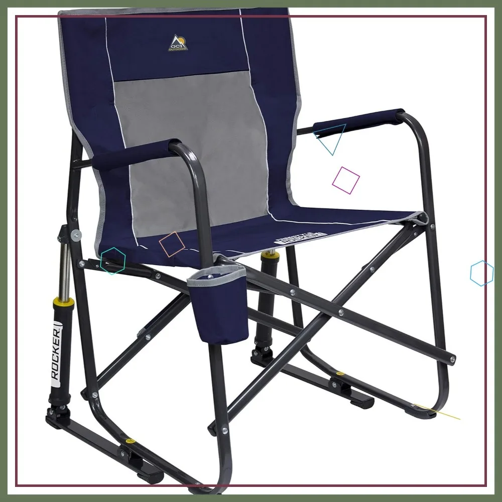 

Portable Folding Rocking Chair with Armrests, Drink Holder & Comfortable Backrest - Indigo Blue for Outdoor Camping