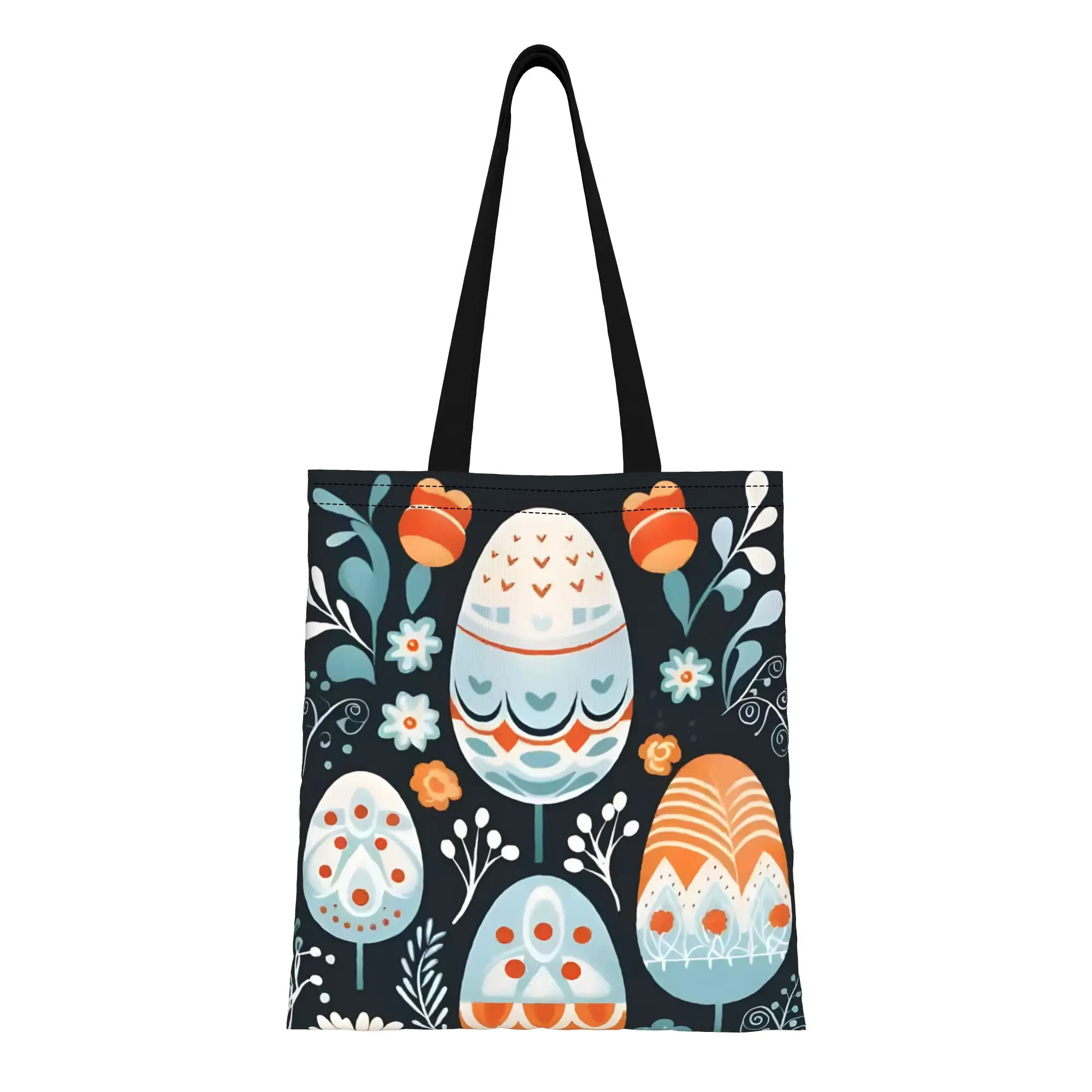 1PC Colored Eggs Canvas Tote Bag Easter Bunny Vibes Handbag Outdoor Handbag Trendy Tote
