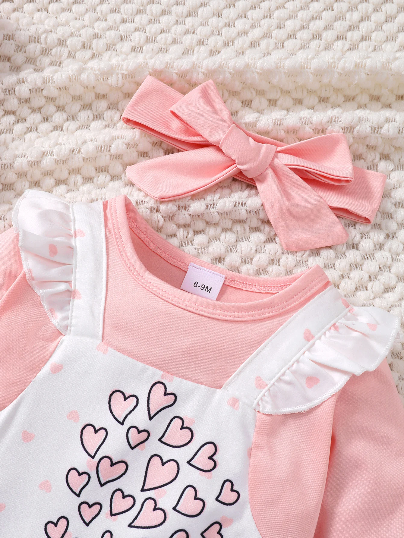 0–18 Monate Baby-Overall für Mädchen, Cartoon-Druck, Rüschenrand-Overall, geeignet für süße Babys, Frühling und Herbst, langärmeliger Overall – Detail 3