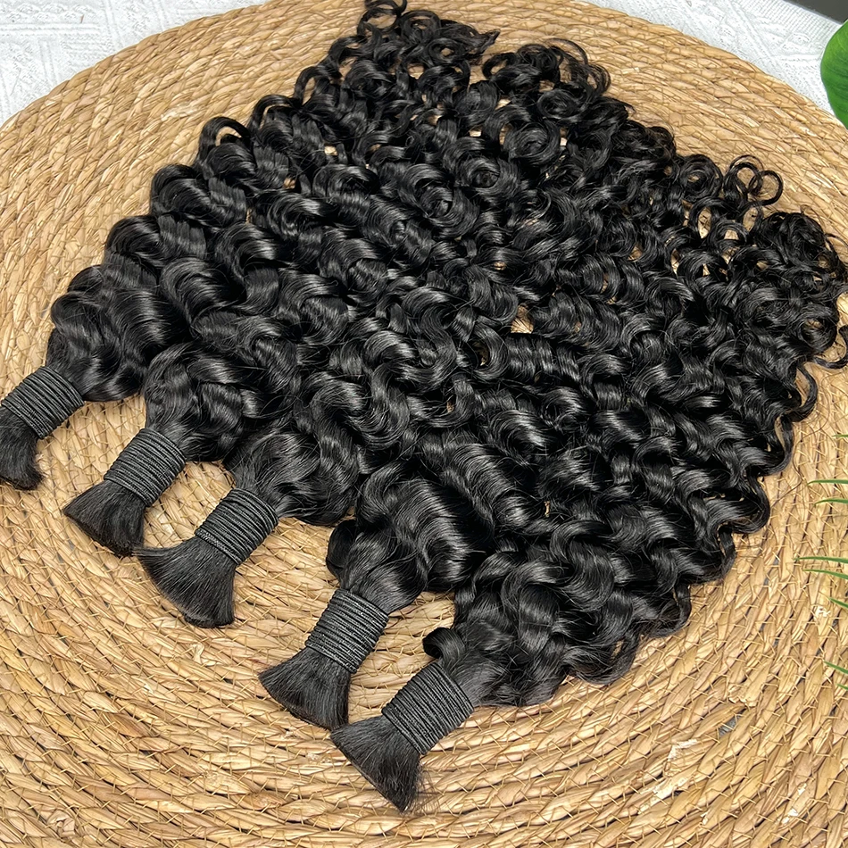 شعر بشري مموج مائي للتضفير بدون لحمة وصلات شعر # 1B لون أسود طبيعي 100% ضفائر شعر فيتنامية خام