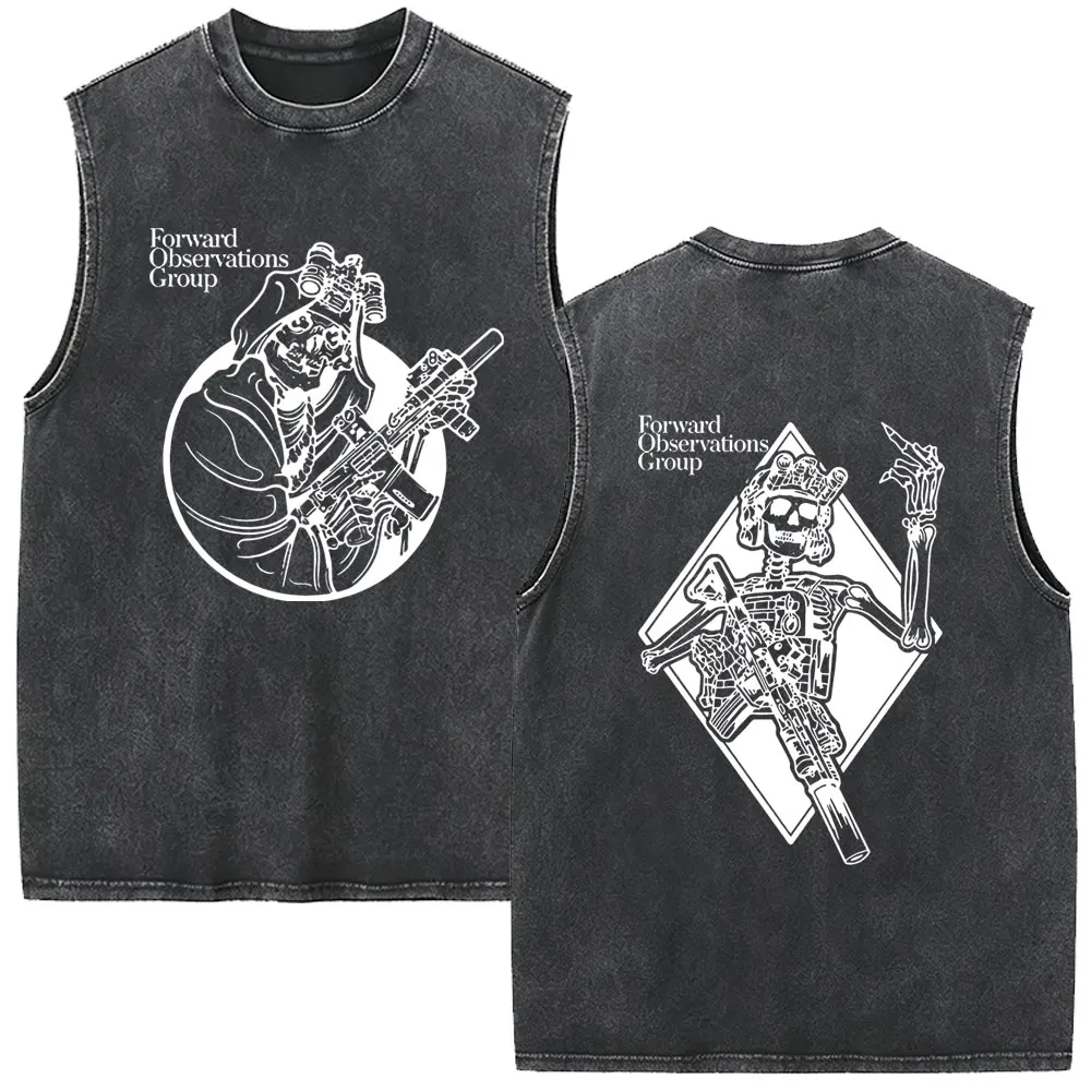 Forward Observations Group Skeleton Vintage Washed Vest T-shirt Men Women Hip Hop Oversized Sleeveless Tank Tops Male Streetwear