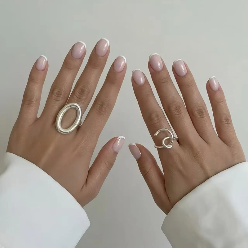 GANPUP Einfacher Hohler Ovaler Verstellbarer Fingerring für Damen, Modischer Neuer Silberfarbener Ring, Schmuckgeschenk für Party und Büro кольцо – Detail 2
