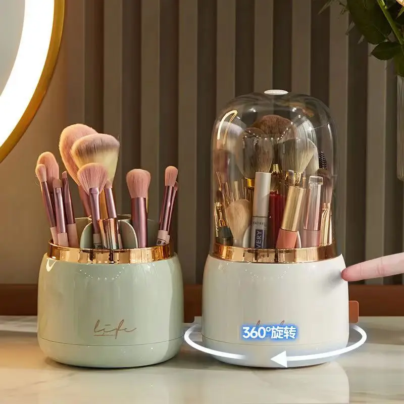 360° Rotating Makeup Brushes Holder Portable Dust-proof Cosmetic Organizer Jewelry Makeup Brushes Lipstick Pen Storage Box