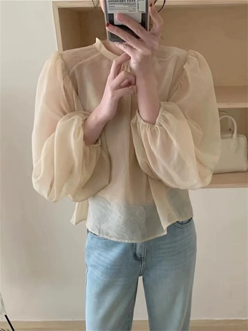 Alien Kitty Minimalist Women Blouses Chic Elegant With Tank Tops New 2024 Loose Slim Casual Full Sleeve Spring Gentle Work Wear