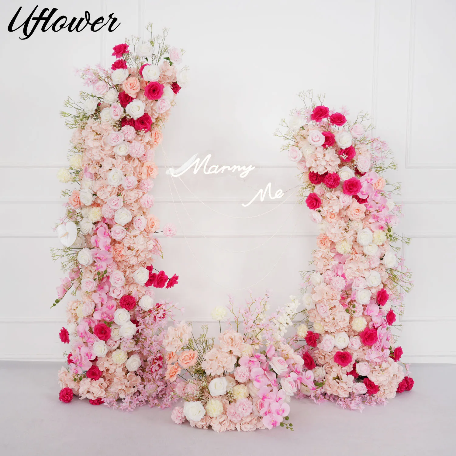 

Uflower Luxury Colorful Rose Wedding Backdrop Arch Decor Floral Arrangement Floor Flower Row Flower Ball Party Event Prop Window