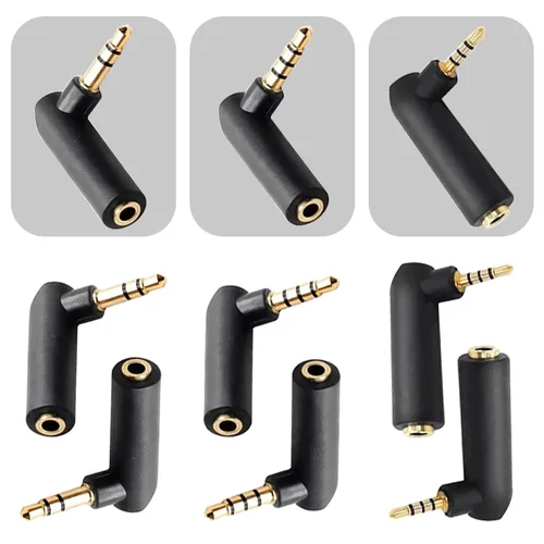 Imagen 1 del producto Conector chapado en oro Conector 3,5 Derecho Adaptador de ángulo macho a hembra de 90 grados Enchufe de conversión de audio estéreo en forma de L de 3 polos y 4 polos