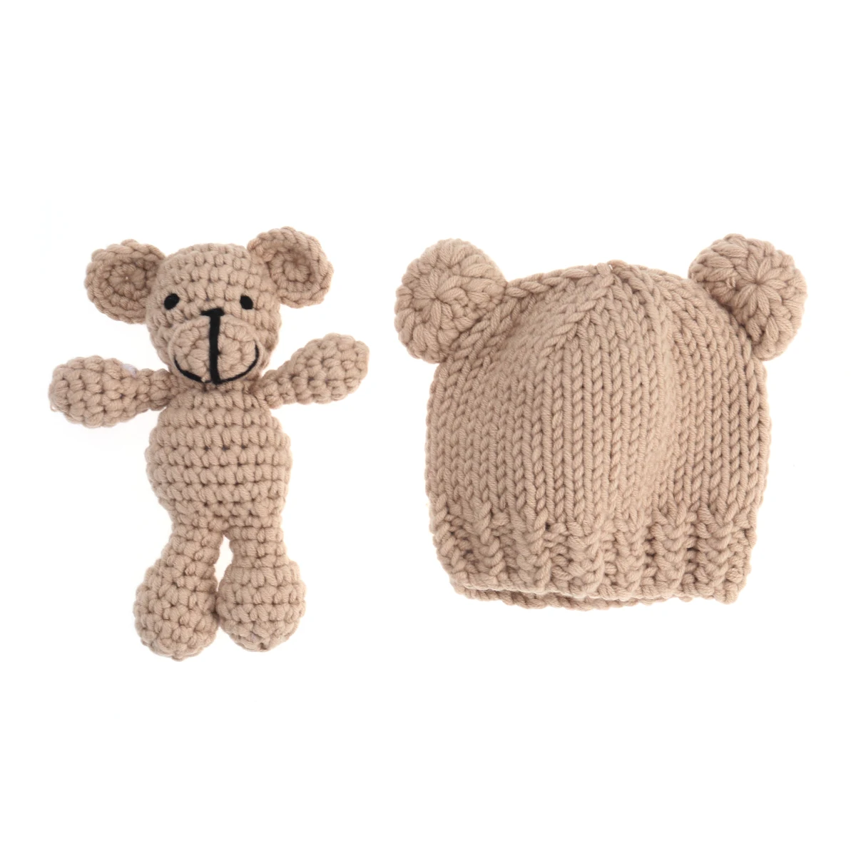 

Newborn Photography Props Knitted 0-3 Months Boys Girls Crochet Bear Light Tan Soft Comfortable Photo Shoot Hat Baby Photo