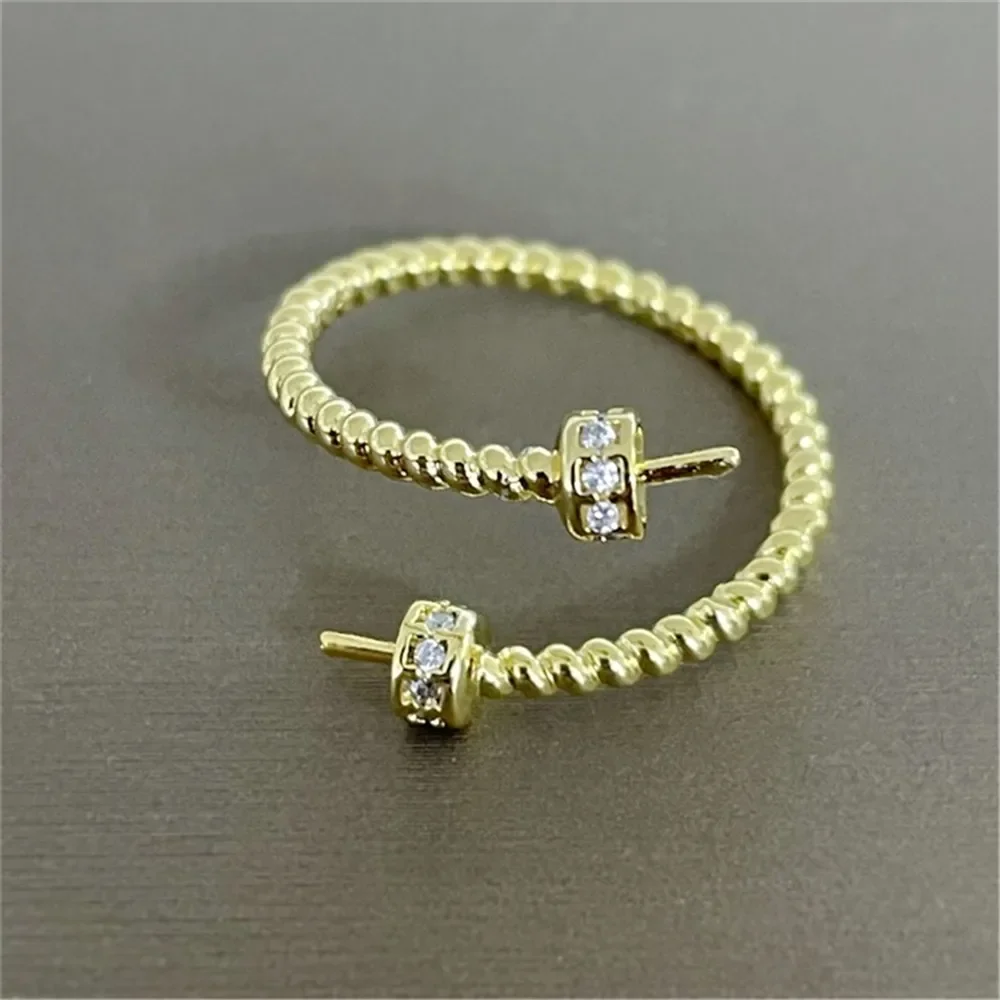 

18K Plated Gold DIY Hand Pinto Ring Paste Ring Face Half Hole Bead Needle Inlaid Pearl Opening Ring Accessories No Pearl E075