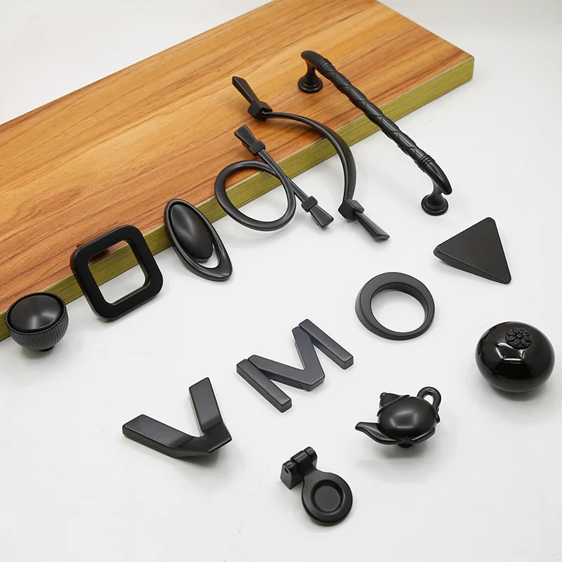 Black letter graphic cabinet door drawer handle personalized creative cabinet wardrobe door zinc alloy cartoon handles