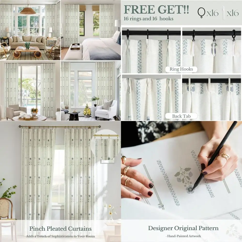 

Luxury Linen Floral Curtains for Living, Bedroom, Dining Rooms - 84 Light Filtering, 2-Panel Set, 40 x 84