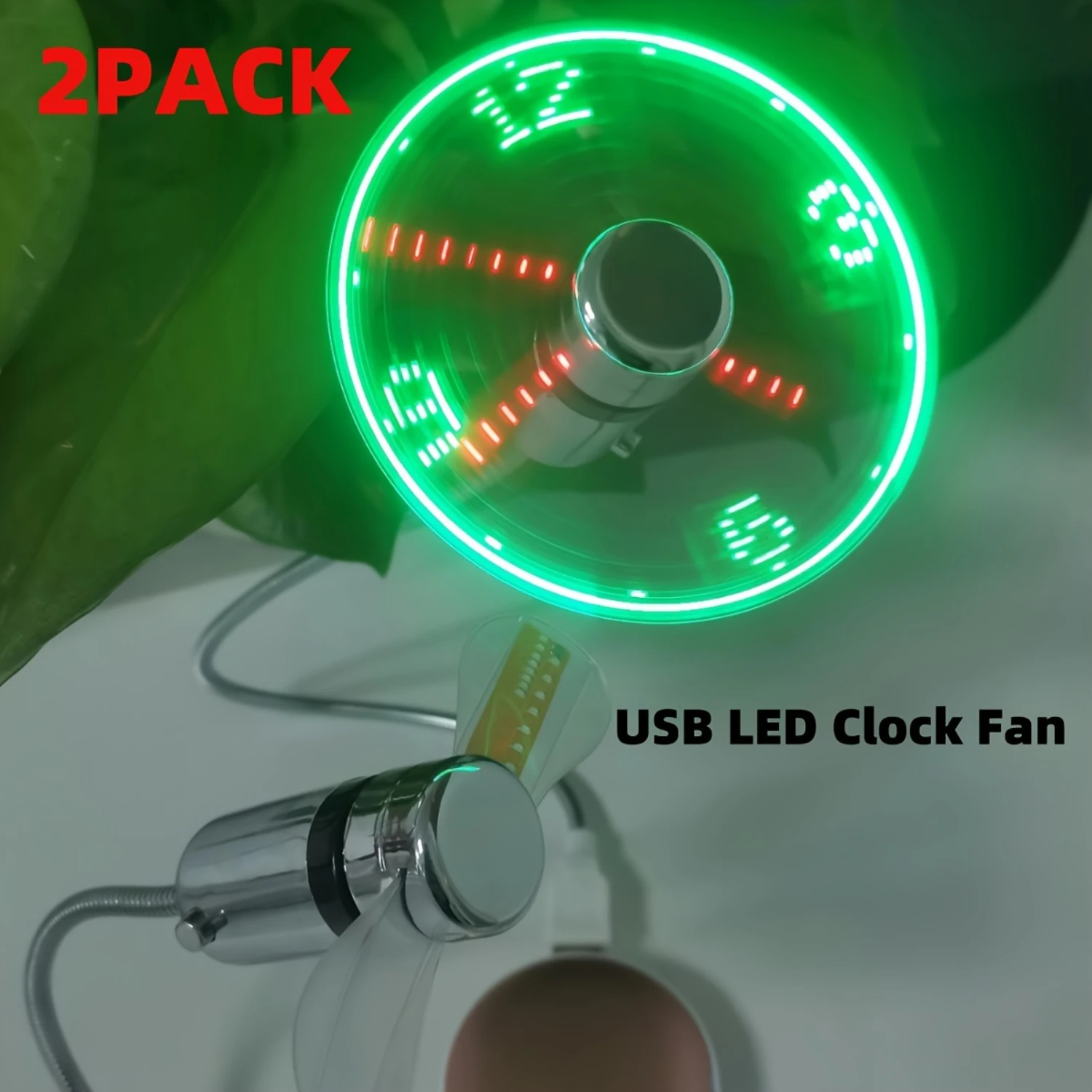 2er-Pack USB-LED-Uhrenventilator, mobiler USB-Echtventilator, Zeitanzeige, 90 mm USB-betrieben, Mini-USB-Ventilator, programmierbarer LED-Anzeigeventilator, Anschluss