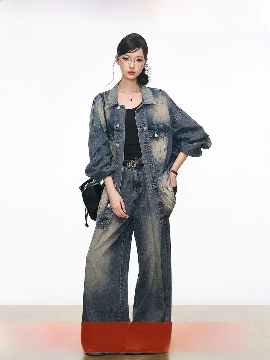 

Новый женский джинсовый комплект Westayone 80: джинсы и куртка, удобный повседневный спортивный костюм с длинным рукавом и отложным воротником, подходит для маленьких размеров