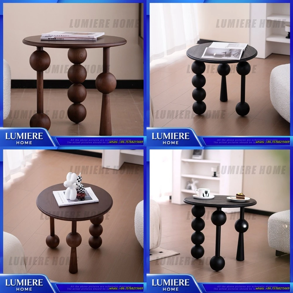 

Vintage Wooden Side Table Small Round Coffee Table French Style Living Room Sofa End Table Rustic Modern Design Home Decor