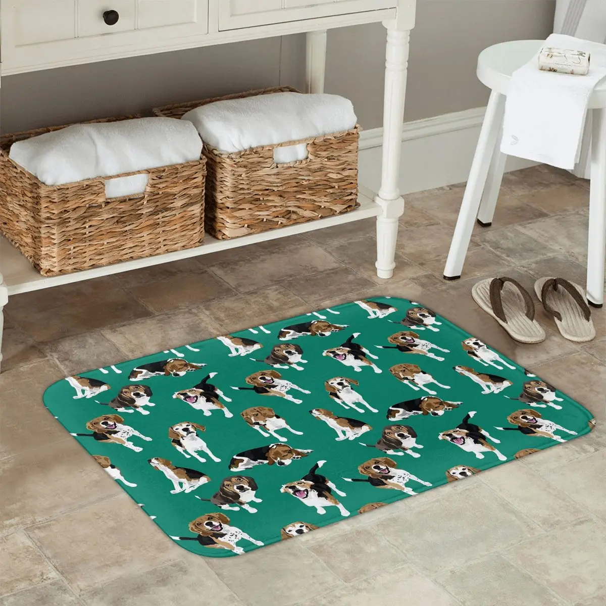 Happy Dog Cute Beagle Non-slip Doormat Floor Mat Water oil proof Carpet Rug for Kitchen Entrance Home  Living room Footpad Mats