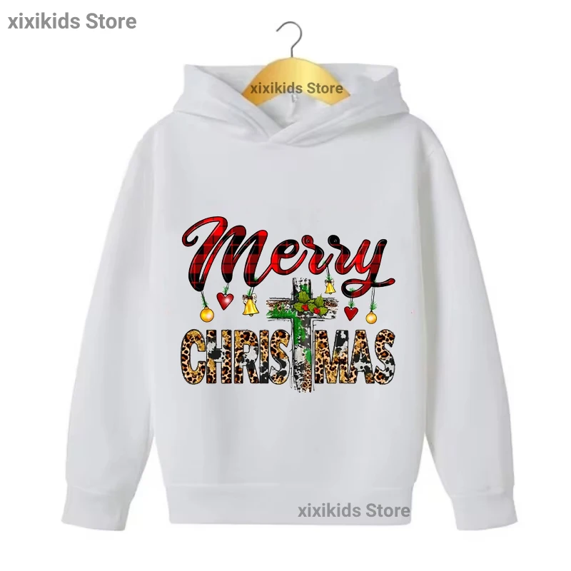 

Merry Christmas Jesus Graphic Printed Cap Hoodies Girls/Boys Harajuku Kawaii Xmas Gift Kids Clothes Funny Sweatshirt