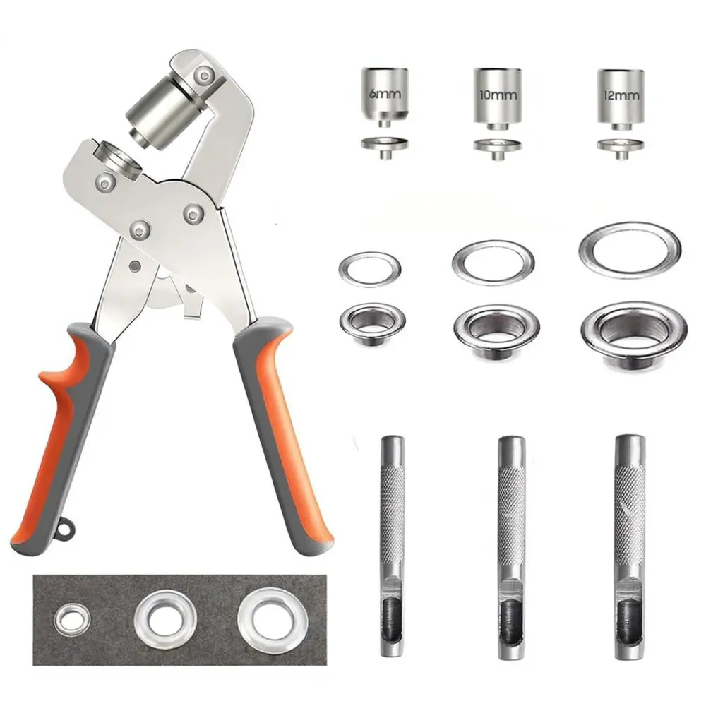 Professional Grommet Setting Tool Kit Adjustable Eyelet Punch Plier For Leather Fabric Tarpaulin Curtain Craft Repair