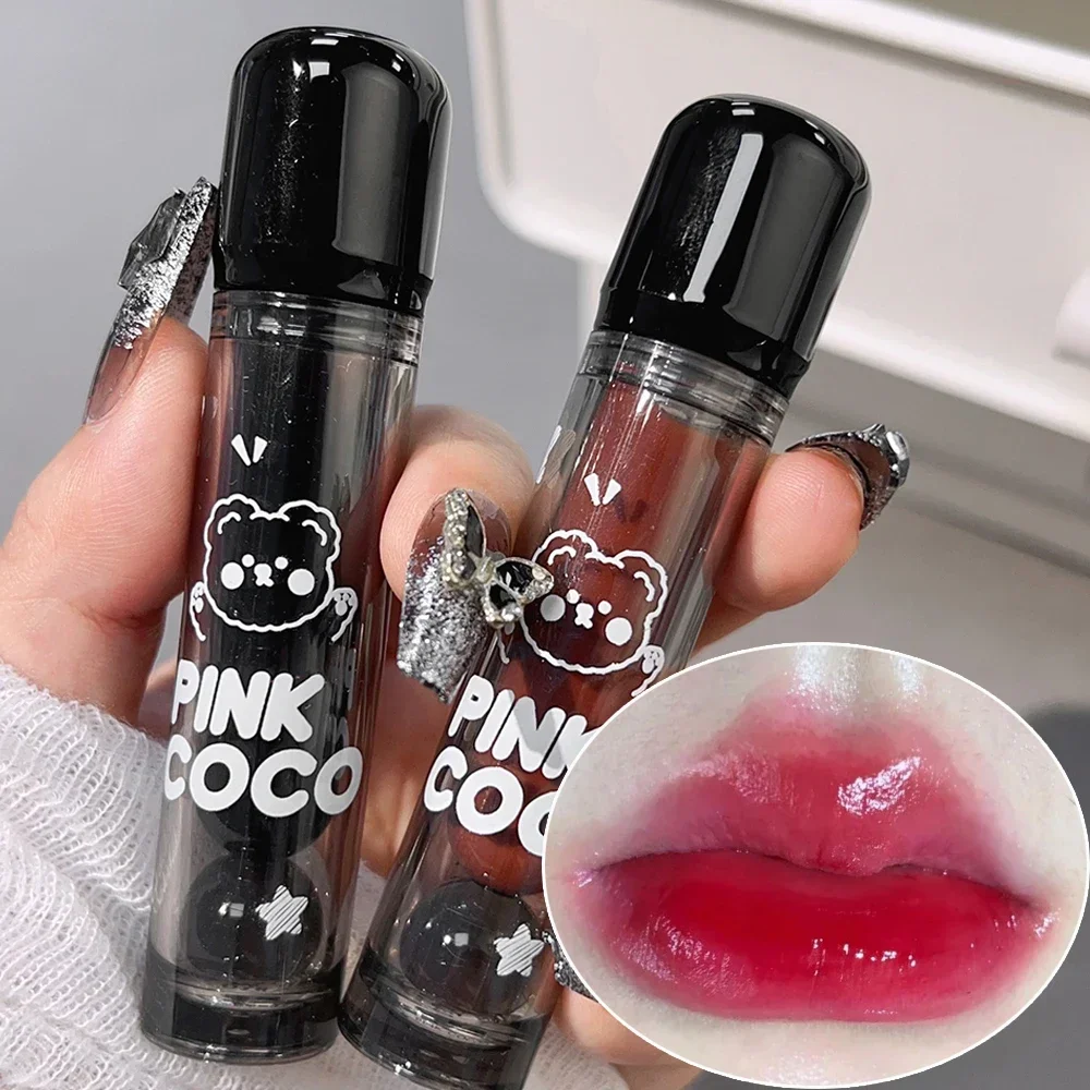 Bear Mirror Lip Glaze Lasting Moisturizing Non-Stick Cup Clear Liquid Lipstick Water Glossy Red Tint Lips Plumper Makeup Women