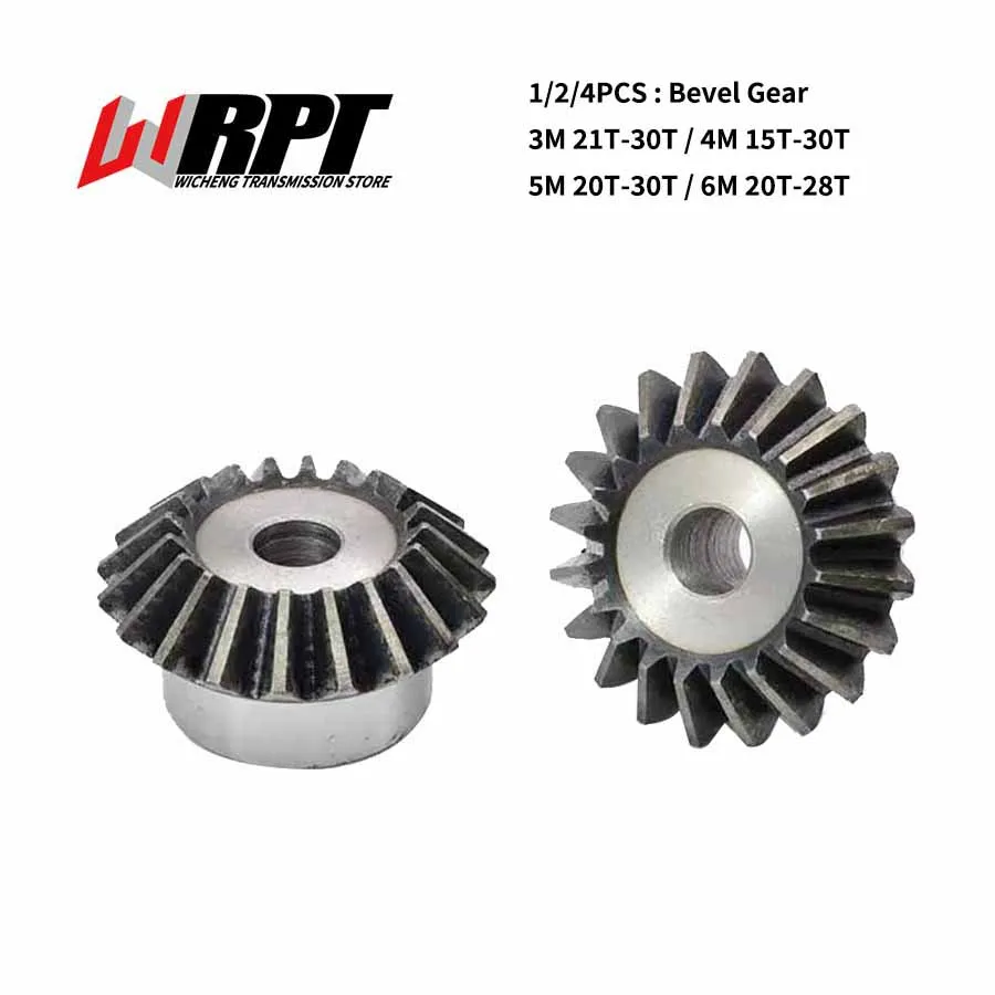 1/2/4PCS 3M 4M 5M 6M Bevel Gear 45# Steel Quenched 90 Degree Transmission Part 15-30T Teeth Hard Tooth Surface 1:1 Bevel Gear