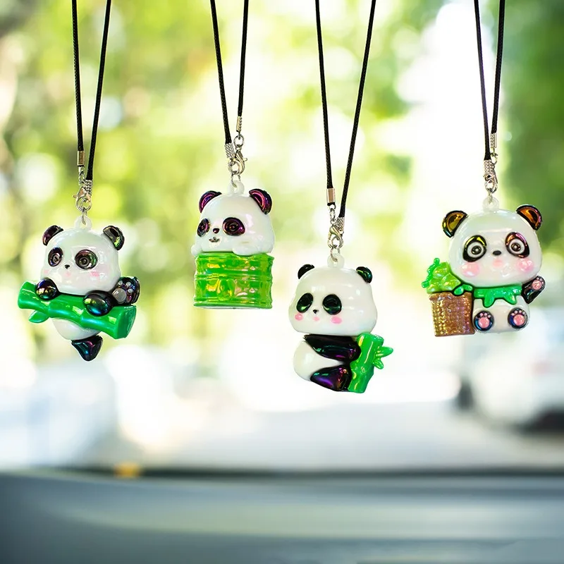 

Electroplating Colorful Panda Cute Anime Car Accessorie Pendant Auto Rearview Mirror Ornaments Birthday Gift Couple Accessories