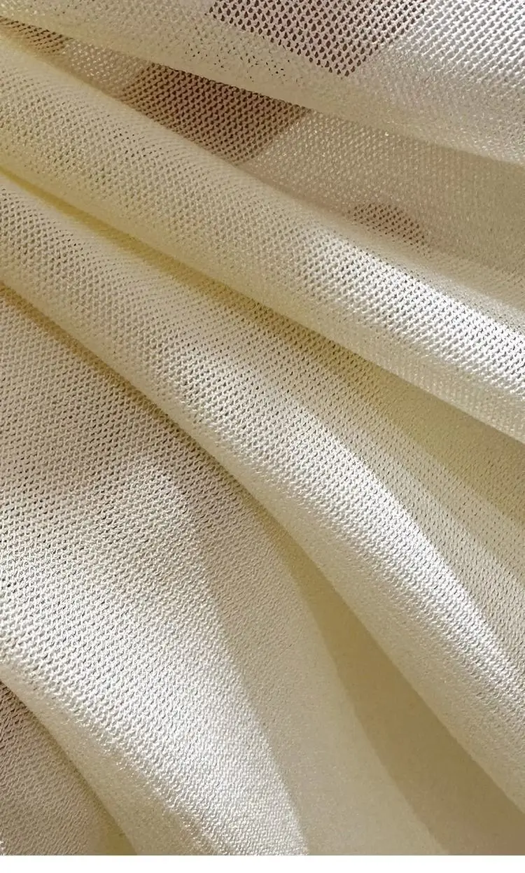 Damen-Oberteil aus kurzem, seidigem Mesh-Stoff, dünne, transparente Sommerbluse mit Rüschen und Spitze, lässiges Innenkleidungsstück, geeignet als Unterhemd oder zum Tragen unter einem Kleid, bietet Sonnenschutz, weiches Oberteil. – Detail 14