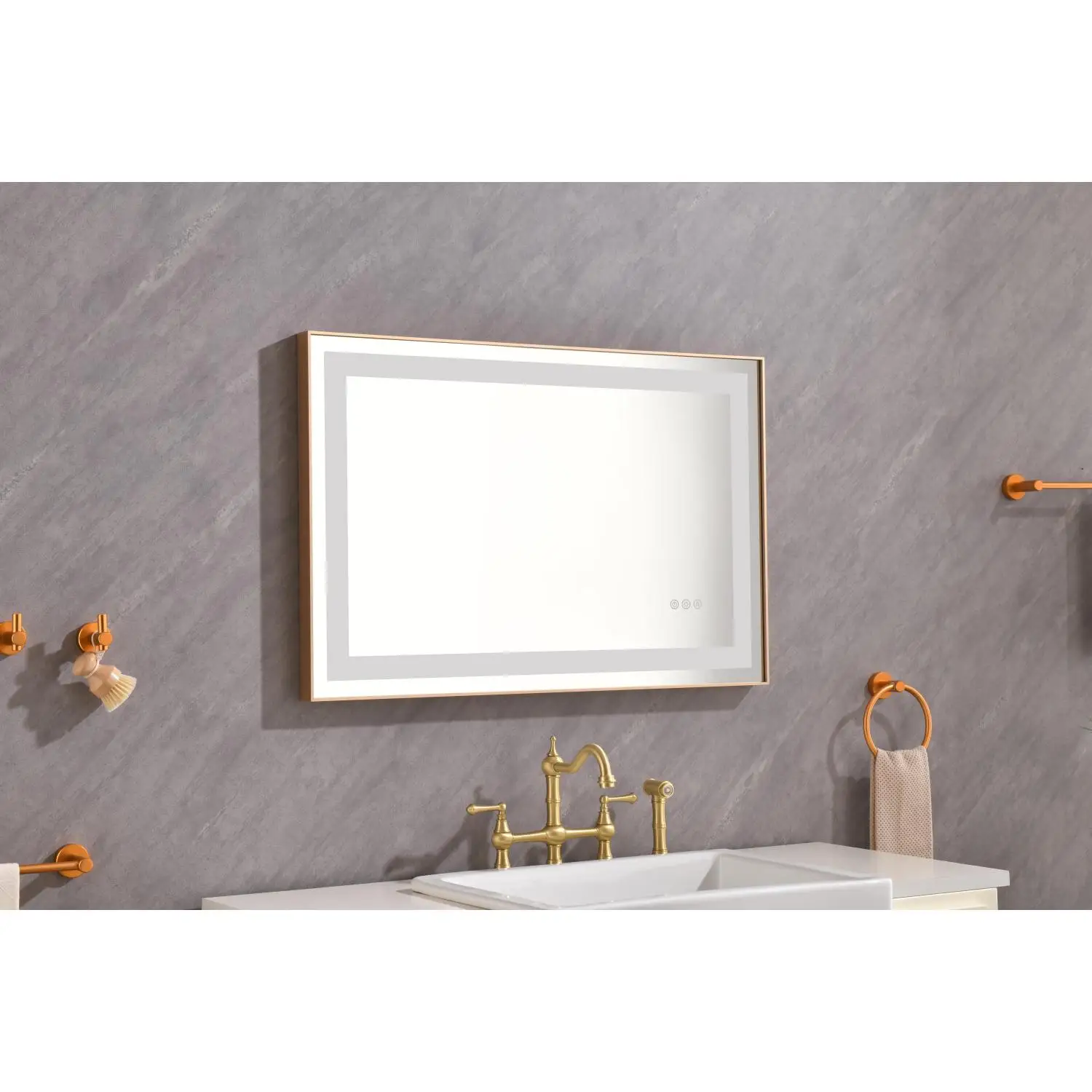 36*24 LED Lighted Bathroom Wall Mounted Mirror with High Lumen+Anti-Fog Separately Control