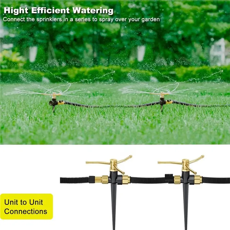 TFORU-2 Pack Metal Lawn Sprinklers With Spike Base, Heavy Duty 3- 360° Rotary Garden Sprinkler System