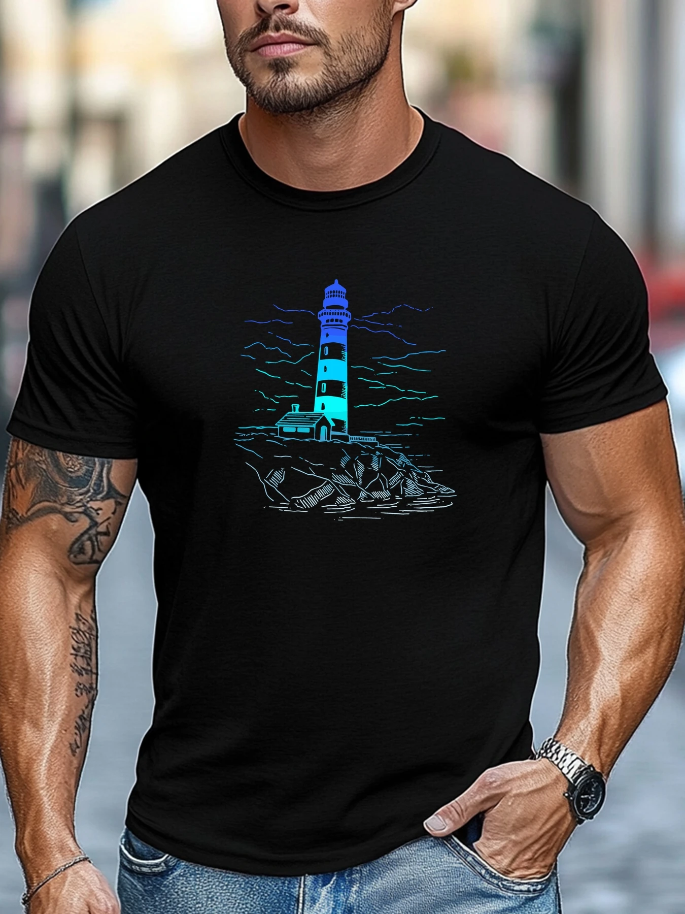 Men 180g Pure Cotton Short Sleeve Top American Timeless Versatile Tee