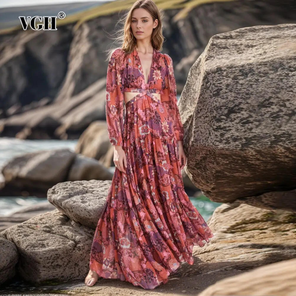 

Женское платье с V-образным вырезом, длинным рукавом и высокой талией