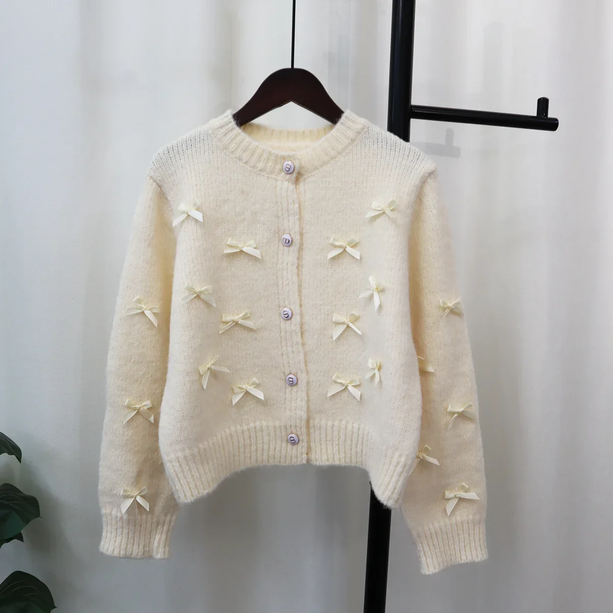 Knitted Sweater Women Cardigan Thick 2024 Bow Pullovers Spring Warm Autumn Winter Jacquard Jumpers Y2k E-girl Jumper Work