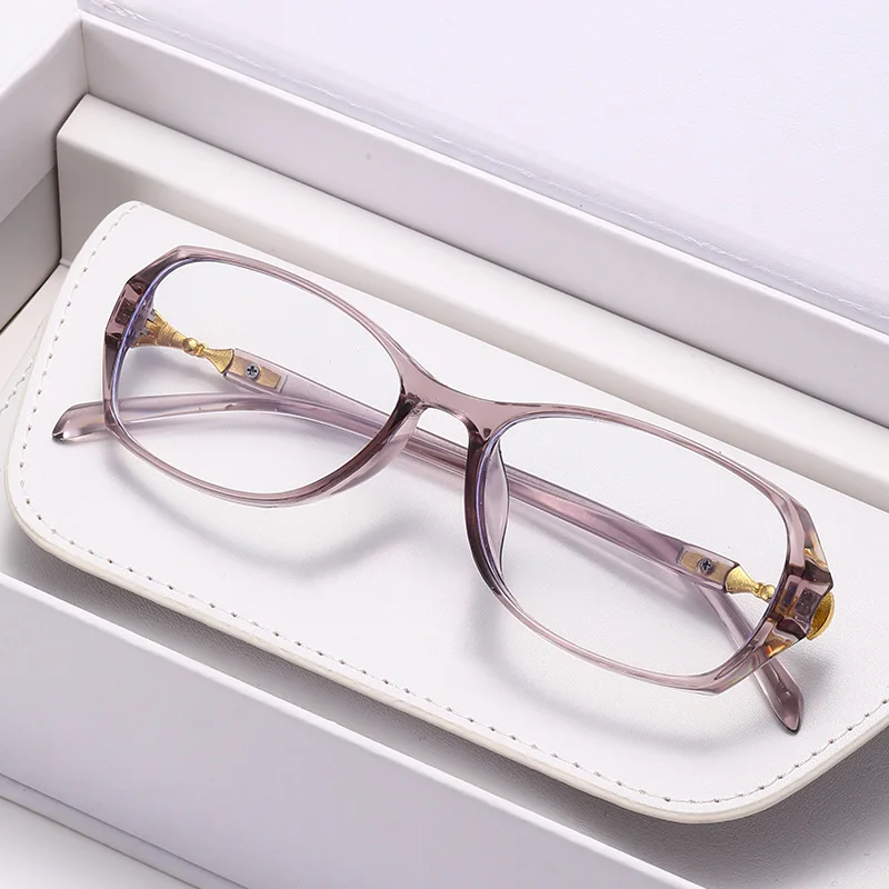 Fashionable women's anti-blue light reading glasses, super light eye-protecting and comfortable glasses, diopter 100-400