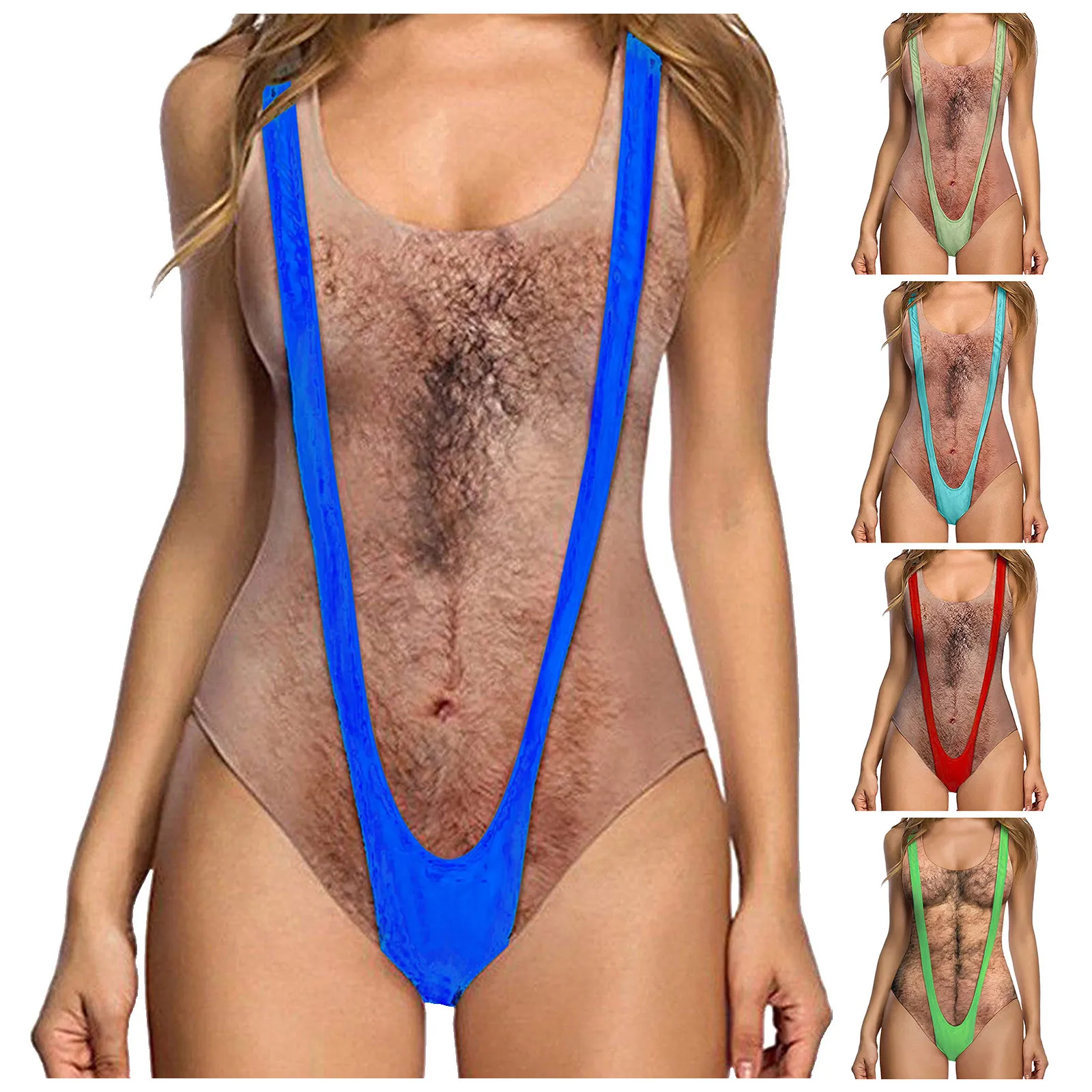 Ladies Sexy High Neck Swimsuit Funny Swimsuit Swimsuit 3D Fake Breast Hairy Funny Print Swimsuit 수영복 купальник 2024 тренд