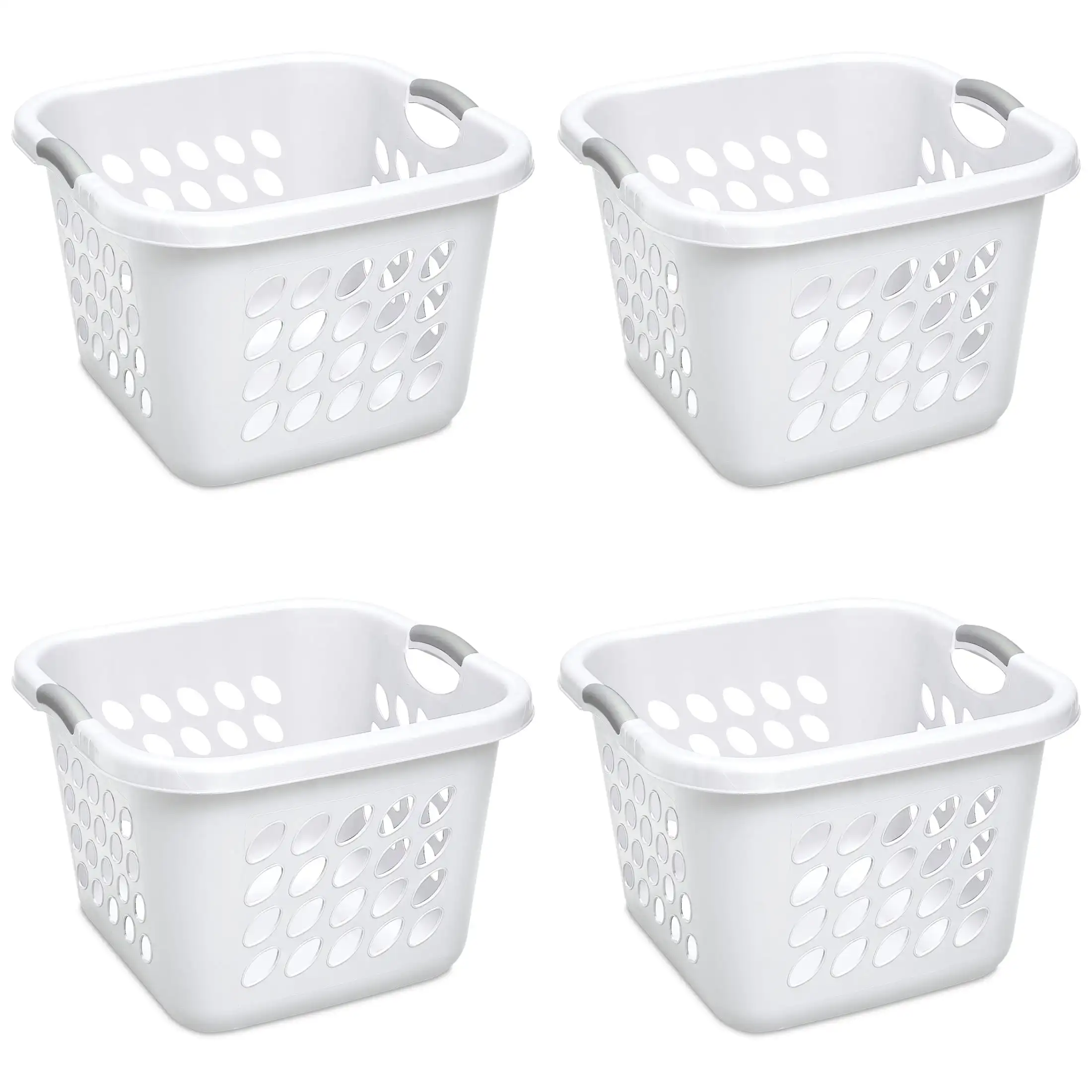 

Square Laundry Basket Plastic Adult White Set of 4 Reinforced Rim and Sturdy Construction Comfort Grip Handles