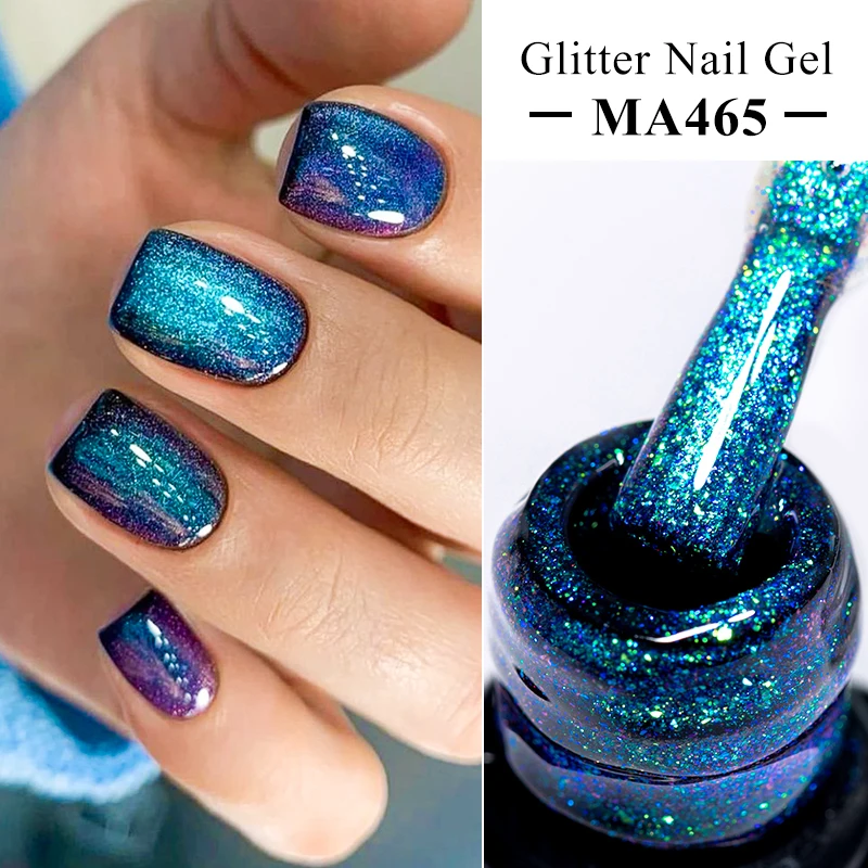 MEET ACROSS 7ml Glitter Blue Sequins Gel Nail Polish Semi Permanent Soak Off UV Gel Polish Nail Art Manicure Need Black Base