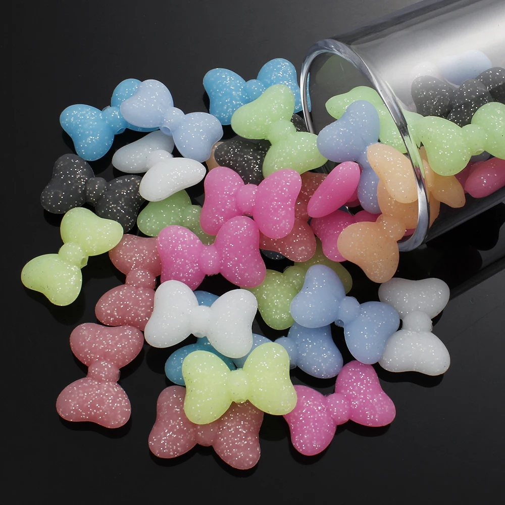 19x27mm 10Pcs Silicone Luminous Bow Beads Baby Pacifier Clip Necklace Jewelry Making Accessory DIY Care Toy BPA Free