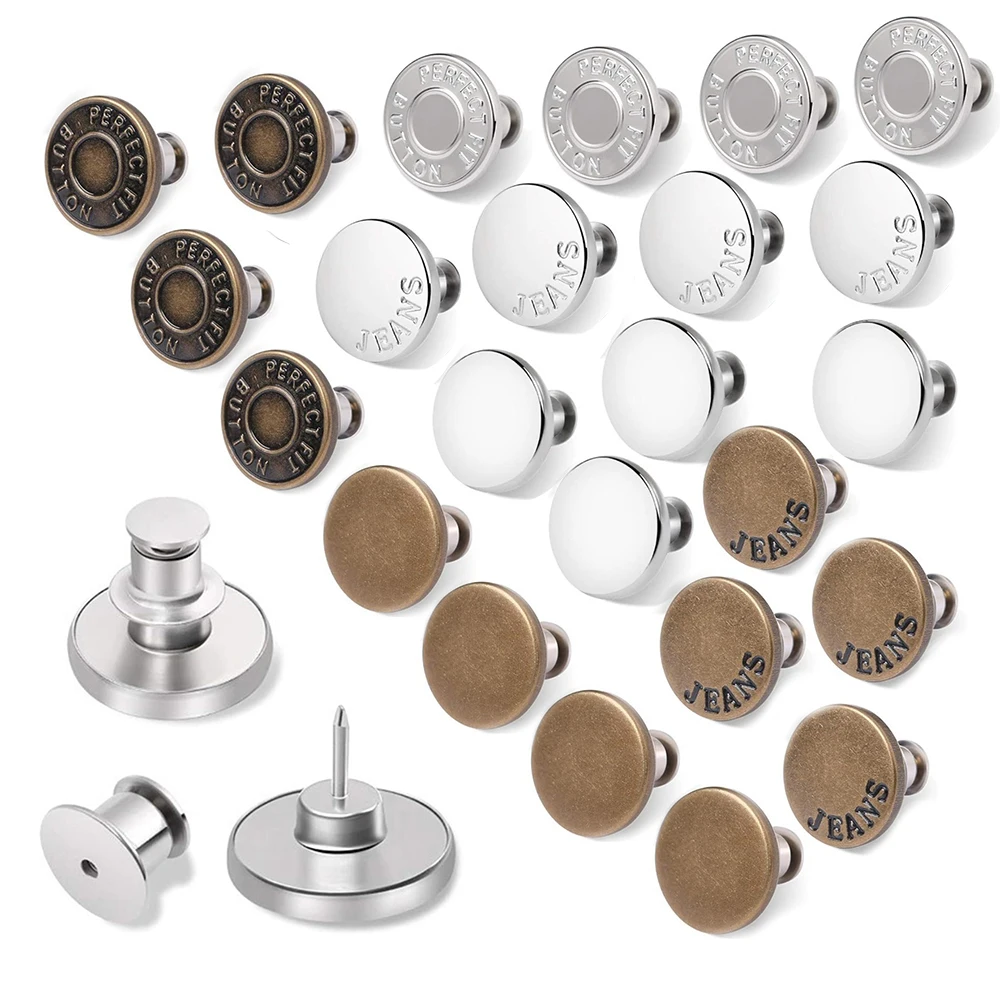 6/12/24 pcs Button Pins for Loose Jeans Pants, No Sew and No Tools Perfect Fit Jean Button Tightener Replacement Adjustable