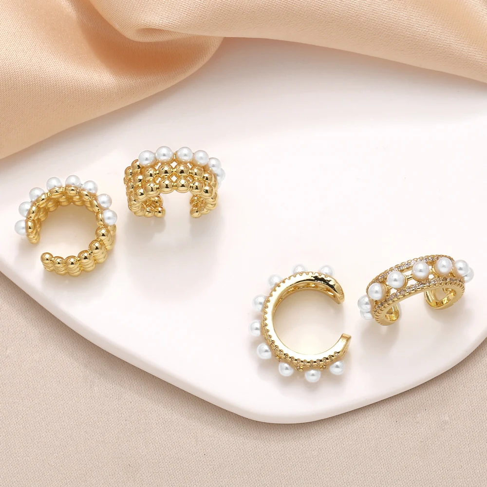 FLOLA-Mini pendientes de Clip de perla blanca para mujer, Clips de oreja en forma de C chapados en oro, joyería pequeña ersz97