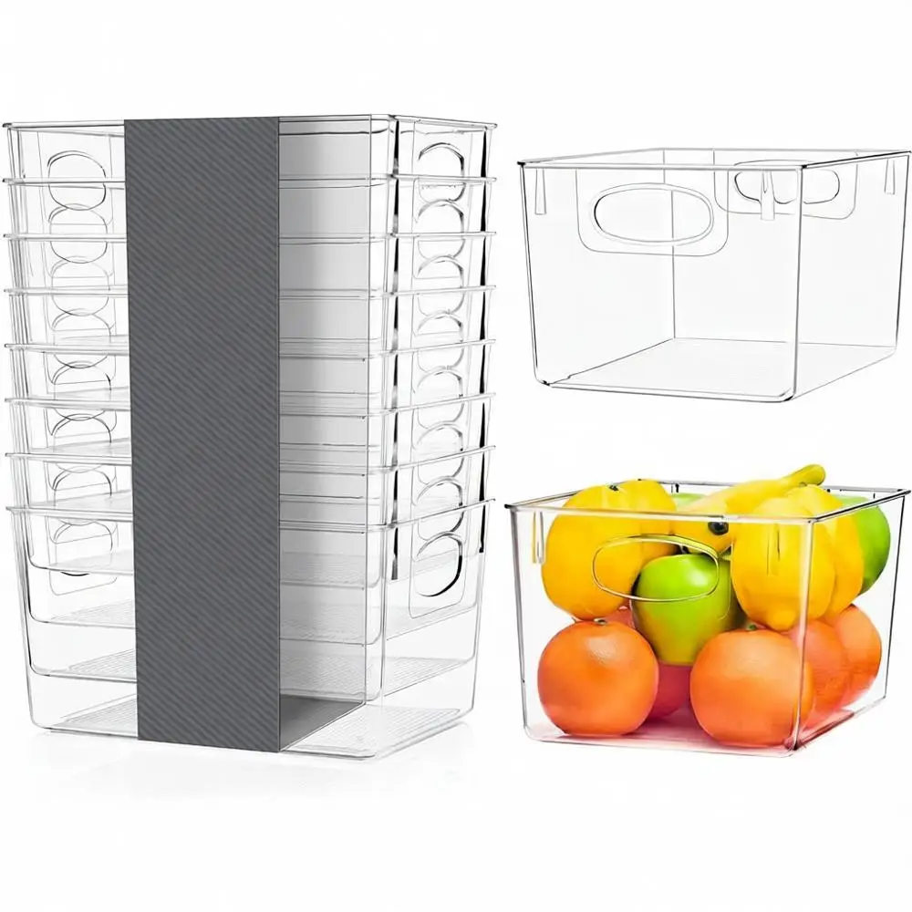 

Clear Plastic Storage Bins with Handle, 8 Pack, Closet Organizers, Pantry Storage